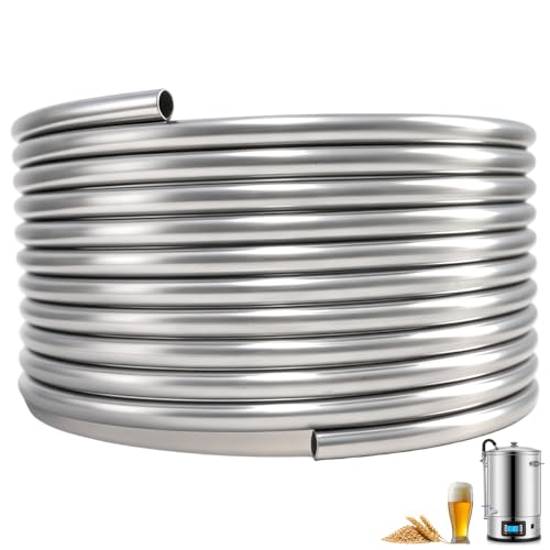 3/8" x 25Ft 304 Stainless Steel Tubing Coil, Food Grade Welded Immersion Wort Chiller Tube for Home Beer Brewing, Ice Bath Cooling, and DIY Projects
