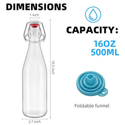 1Pc (16oz Round) clear Swing Top Brewing Bottles with Leak Proof Easy Caps, Glass Beer Bottle Flip Top Bottles For Kombucha, Kefir, Vanilla Extract, Beer (16oz Round) - size: 16 Ounces