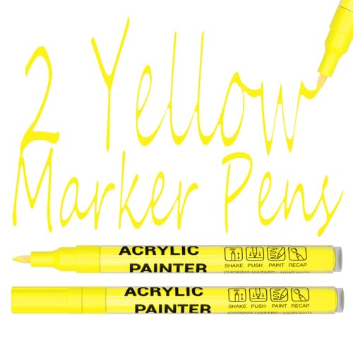 Acrylic Paint Pens Waterproof Markers 2 Yellow Permanent Marker Pens Acrylic Pens for Rock Painting Glass Stone Ceramic Metal Fabric Pebble Painting pens Craft Supplies - color: Yellow