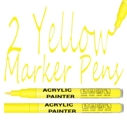 Acrylic Paint Pens Waterproof Markers 2 Yellow Permanent Marker Pens Acrylic Pens for Rock Painting Glass Stone Ceramic Metal Fabric Pebble Painting pens Craft Supplies - color: Yellow