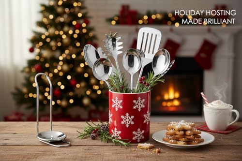 Melvvi Silver Stainless Steel Kitchen Utensils Set – 9-Piece | Non-Toxic, Stronger & Rust-Resistant Spatula, Spoons, Ladle, Slotted Turner, Pasta Server | Valentine Gifts