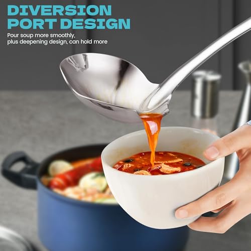 Soup Ladle Stainless Steel,12"Metal Soup Spoon with Heat-Proof Handle Comfortable Grip,Durable and Sustainable,Cooking Spoon for Kitchen
