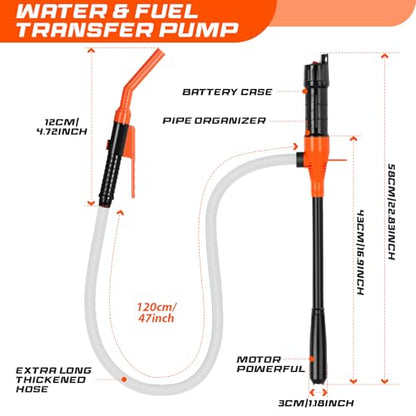 Fuel Transfer Pump Battery Powered Gas Pump For 5 Gallon Gas Can | Automatict Shut-off Nozzle, 47 IN Long Hose, Adapters for Different Size Gasoline Tank - size: 1 Pack of Medium orange