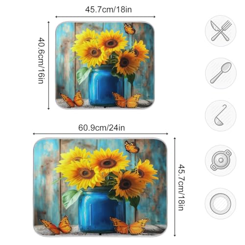 Butterfly Sunflowers Jar Dish Drying Mat Kitchen Dish Drying Pad Absorbent Microfiber Sink Mat for Coffee Bar Draining Racks Sinks 18x24 Inch - size: 18x24in