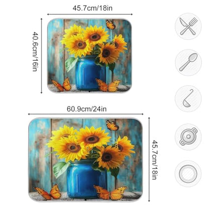 Butterfly Sunflowers Jar Dish Drying Mat Kitchen Dish Drying Pad Absorbent Microfiber Sink Mat for Coffee Bar Draining Racks Sinks 18x24 Inch - size: 18x24in
