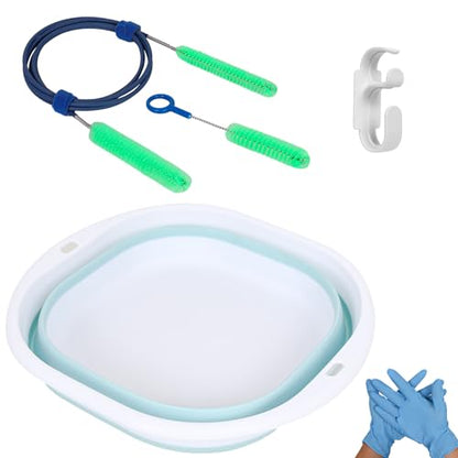 CPAP Cleaner Kit - Dedicated Basin & Flexible Tube Brush | CPAP cleaning kit: dedicated basin, long brush, drying hook, gloves & mask tool. BPA-free. Fits all tubing.
