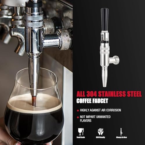MRbrew Stout Beer Coffee Faucet – 304 Stainless Steel Keg Beer Tap for Cold Brew Coffee & Nitro Beer, Beer Faucet Homebrew Kegerator Tower Tap with Standard Black Plastic Tap Handle