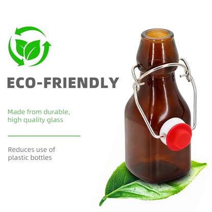 1Pc Amber Swing Top Brewing Bottles with Leak Proof Easy Caps, Glass Beer Bottle Flip Top Bottles For Kombucha, Kefir, Vanilla Extract, Beer (4oz Square)