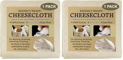 Regency Wraps 100% Cotton Cheesecloth for Basting Turkey, Canning, Straining, Cheesemaking, Natural Ultra-Fine, 9 sq ft, Pack of 2
