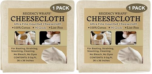 Regency Wraps 100% Cotton Cheesecloth for Basting Turkey, Canning, Straining, Cheesemaking, Natural Ultra-Fine, 9 sq ft, Pack of 2