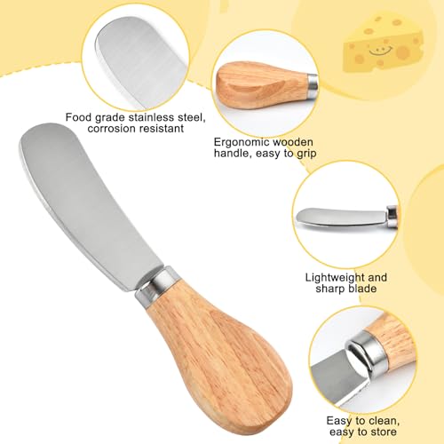 50 Pcs Cheese Spreader Knives, 4.72 Inch Cheese Spreader Knives with Wooden Handle, Stainless Steel Cheese Knives for Charcuterie Board, Sandwich, Appetizers, Cocktail Spreading