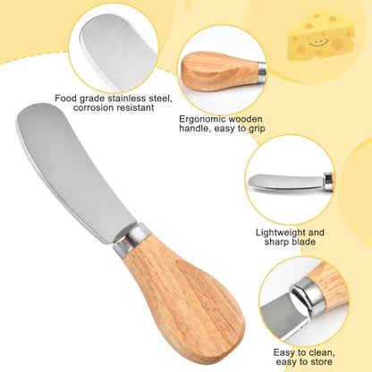 50 Pcs Cheese Spreader Knives, 4.72 Inch Cheese Spreader Knives with Wooden Handle, Stainless Steel Cheese Knives for Charcuterie Board, Sandwich, Appetizers, Cocktail Spreading