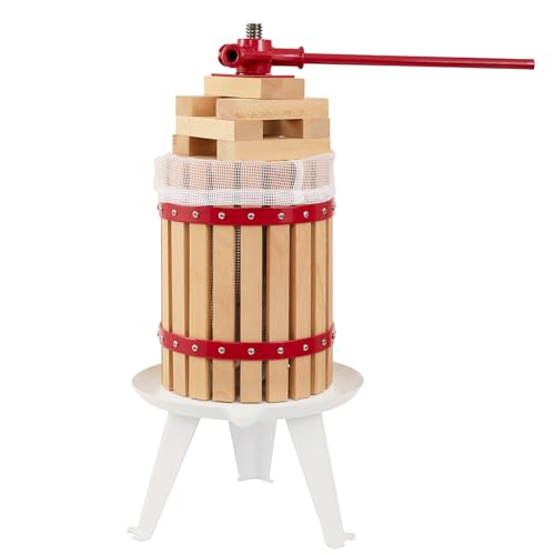 CAELUM 3.2 Gallon Fruit Wine Press, Manual Apple Cider Press with Solid Wood Basket, Filter Bag & 6 Pressing Blocks, Juicer for Grapes, Berries, Home Brewing, Kitchen & Orchard(Red） - color: Red, size: 3.2 Gallon