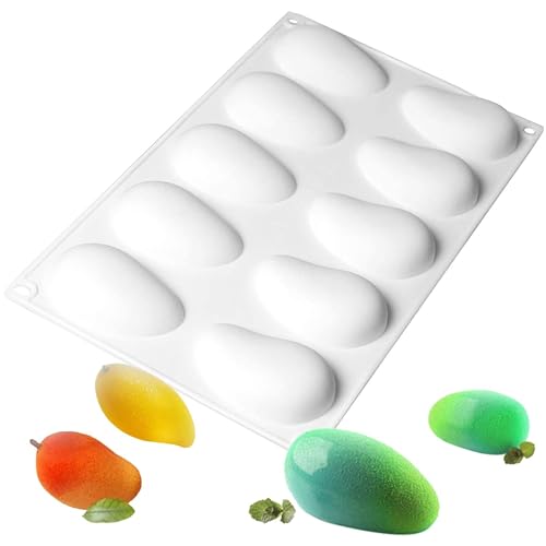 OCPO KITCHEN Mango Silicone Mold for Baking Mousse Cake, Fruit French Dessert, Pastry, Chocolate, Ice Cream, Cake Decoration Mold, 3D Mango Shape (10-Cavity) - style: Mango (10-Cavity)