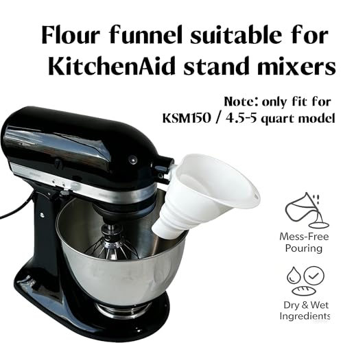 Asix Toy Flour Funnel Compatible with Kichen Aid Mixer,with 2pcs Cord Organizer,Pouring Chute for Artisan KSM150,Foldable Silicone,Easy Pour No-Mess Attachment,Dishwasher-Safe,for Baking and Cooking