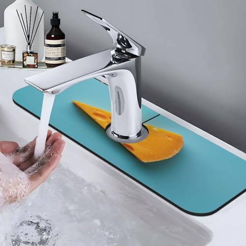Sink Faucet Mat Cheese Kitchen Splash Guard Absorbent Bathroom Sink Mat Around Faucet 15" x 5.5" Drying Mats Stone Draining Mat
