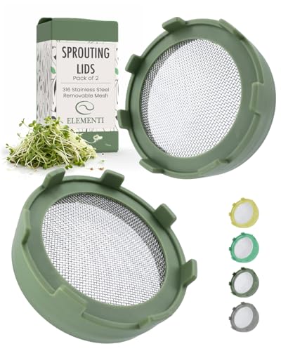 Elementi Sprouts Growing Kit for Wide Mouth Mason Jars, Set of 2 Sprouting Lids for Organic Alfalfa & Mung Bean Sprouts Grow Kit, 316 Stainless Steel Mesh Screen Strainer Lid (Sage Green) - color: Sage Green