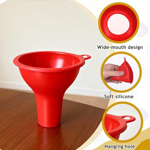 4 Pcs Small Funnels for Filling Water Bottles, Wide Mouth Kitchen Silicone Funnels Flexible Condiment Sauce Canning Funnel for Filling Oil Water Bottles Jars(Red, Blue, Orange, White)