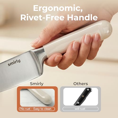 SMIRLY 14-Piece Kitchen Knife Set with Magnetic Block, High Carbon Stainless Steel Chef Knives, Ultra Sharp, Dishwasher Safe, Cream White - color: Cream White