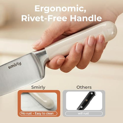 SMIRLY 14-Piece Kitchen Knife Set with Magnetic Block, High Carbon Stainless Steel Chef Knives, Ultra Sharp, Dishwasher Safe, Cream White - color: Cream White