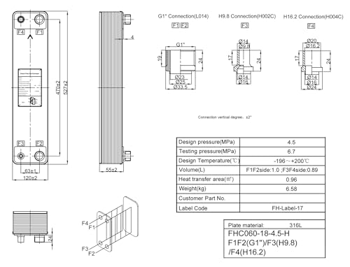 Female Thread Plate Wort Chiller Version 0.96m2 316L Stainless Steel 18 Plates Brazed Plate Heat Exchanger Instead SWEP Heat Exchanger(H16 2) - color: H16 2