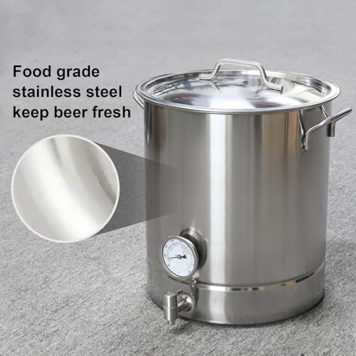 Home Beer Brew Kettle Stainless Steel Brewing Pot with Drilled Bottom Thermometer Bar Beer Home Brewing Supplies 30L (7.93Gal)