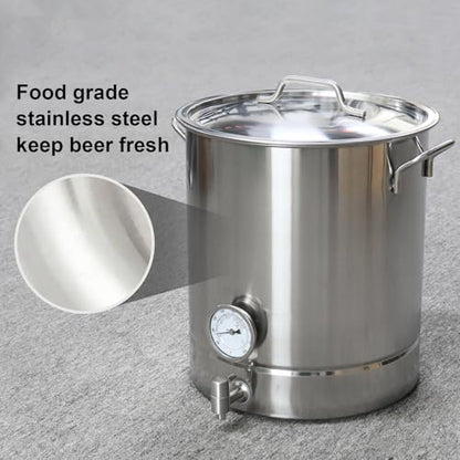 Home Beer Brew Kettle Stainless Steel Brewing Pot with Drilled Bottom Thermometer Bar Beer Home Brewing Supplies 30L (7.93Gal)