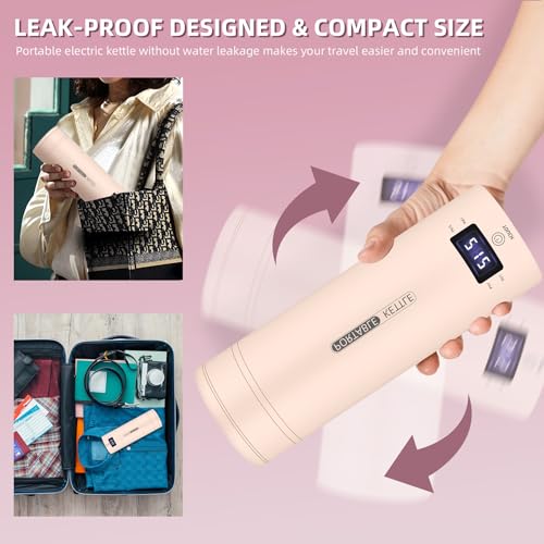 Travel Electric Kettle Portable Small Mini Tea Coffee Kettle Water Boiler, Water Heater with 4 Temperature Control,304 Stainless Steel with Auto Shut-Off & Boil Dry Protection, BPA-Free (Pink) - color: Pink