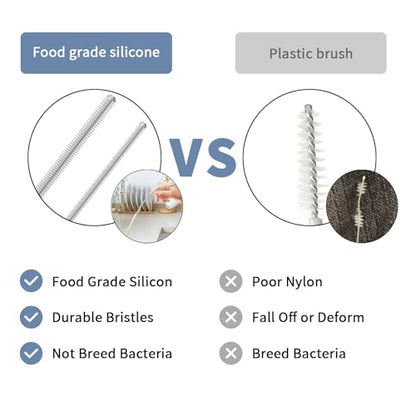 Reusable Silicone Straw Cleaner Brush Set, 2-Pack Extra Long Straw Cleaning Brush for Metal/Glass/Water Bottle/Drinking Straws, Flexible&Bendable Design, Dishwasher Safe, 6mm & 8mm Diameter - color: Light Grey