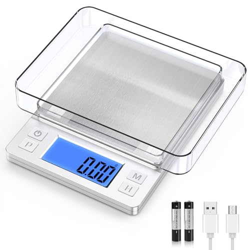 BOMATA 0.01g Small Digital Gram Scale, USB Rechargeable, Upgraded 1kg Jewelry Scale with Larger Display and Hold Function, High Precision, Grams and oz for Herb, Coin, Powder, Gold, Yeast, Kitchen - size: 0.01g/1kg Silver