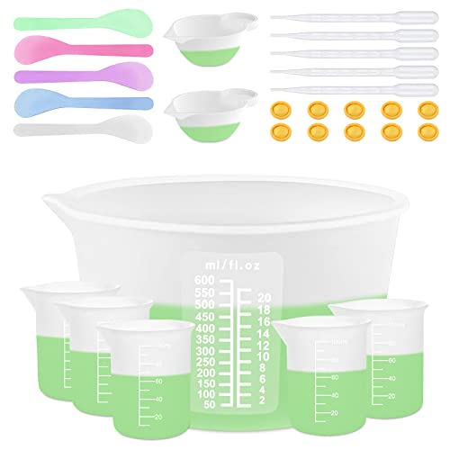 Silicone Measuring Cups for Resin Supplies - Kit with 600ml & 100ml Mixing Cups and Tools for Molds, Epoxy, Cooking, Casting Moulds, Jewelry Making - size: 600ML+100ML