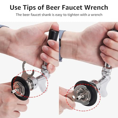 Draft Beer Faucet Shank Kit, Not Stick No Leak Brewing O.D 1/4" Beer Line Barb 1-1/2'' Beer Shank Stainless Steel Core Brass Body Kegerator Beer Tap Self-Closing Spring Spanner Wrench