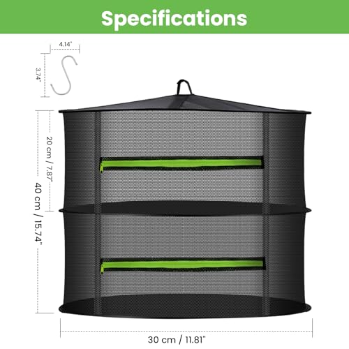 MEKOLIFE Herb Drying Rack, 2-Tier Collapsible Mesh Zip & Hooks (11.81") | Indoor & Outdoor Versatile Use, Ideal For Herbs, Socks, Underwear, Seafood, Camping Food & Dehydrated Snacks - size: 2 Layers