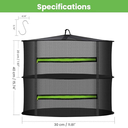 MEKOLIFE Herb Drying Rack, 2-Tier Collapsible Mesh Zip & Hooks (11.81") | Indoor & Outdoor Versatile Use, Ideal For Herbs, Socks, Underwear, Seafood, Camping Food & Dehydrated Snacks - size: 2 Layers
