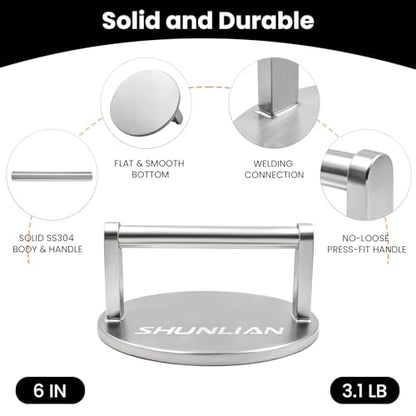 3.1lb Smash Burger Press 6" Stainless Steel Burger Smasher Tool | 1 Year Warranty | Heavy Weight | Dishwasher Safe | Stainless Steel | Solid & Buil To Last | Versatile Kitchen Cooking Press
