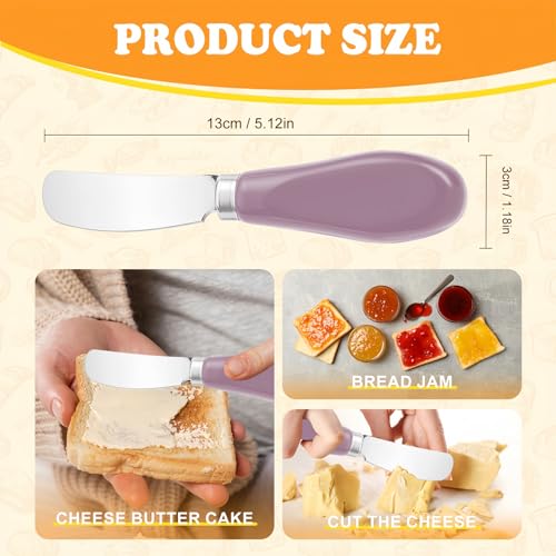 Butter Spreader Knife Set, 2-Pack Stainless Steel Cheese and Butter Knives with Ceramic Handle, Dishwasher Safe, for Soft & Hard Cheese, Jam, Cold Butter (Purple) - color: Purple