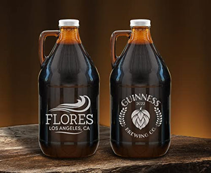 TEEAMORE Amber Growler 64 oz Personalized Beer Growler Amber Glass Growlers Custom Handled Jugs Glass Growler for Beer - color: Design-01