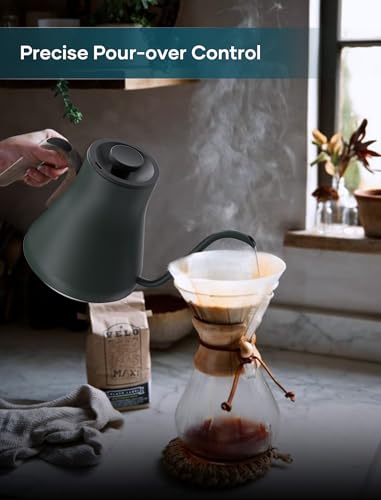 INTASTING Gooseneck Electric Kettle with ±1℉ Temperature Control for Pour Over Coffee & Tea, Quick Heating, BPA-Free Stainless Steel, Built-in Brew Timer, 1500W/0.9L (Forest Green) - color: Forest Green