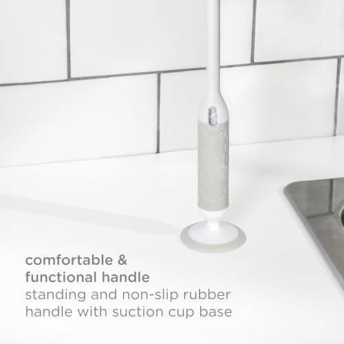 Ubbi Deluxe 2-in-1 Baby Bottle Cleaning Brush Set, Oat | Includes Nipple Brush with Suction Cup, Standing Bottle Brush, Dishwasher Safe, Baby Registry Essential - color: Oat Deluxe Bottle Brush