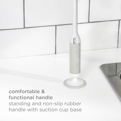 Ubbi Deluxe 2-in-1 Baby Bottle Cleaning Brush Set, Oat | Includes Nipple Brush with Suction Cup, Standing Bottle Brush, Dishwasher Safe, Baby Registry Essential - color: Oat Deluxe Bottle Brush