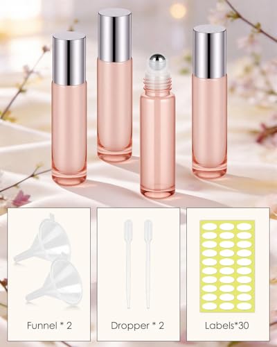 Worldgsb 12 Pack Essential Oil Roller Bottles, 10ml Refillable Glass Roller Bottles with Stainless Steel Roller Balls and Caps for Travel, Perfume and Lip Gloss Rose Gold - color: Rose Gold, style: 12 Pack