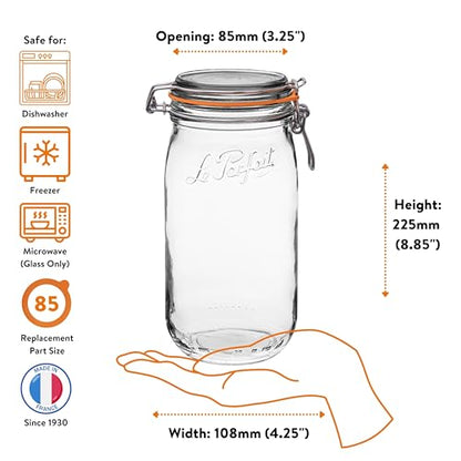 Le Parfait Super Jar 1.5L (48oz) French Glass Preserving Jar w/Airtight Rubber Seal & Wire Bail Closure - BPA-Free Canning Jar for Pickles, Fruit, Sauce & Food Storage - Made in France Since 1930 3PK - color: 48oz (Set/3)