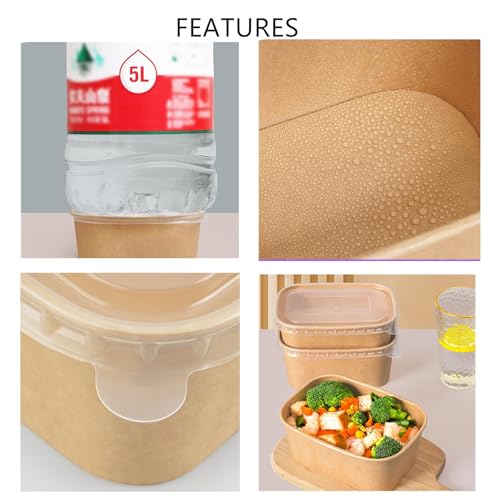 50 Pack 25oz Paper Meal Prep Containers with Lids, Disposable Kraft Food Containers, Stackable Oil-Proof Takeout Salad Bowls for Meal Prep, Picnic, Party Supplies, Microwave Freezer Safe