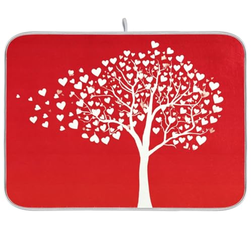 Valentine's Day Dish Drying Mats for Kitchen 16x18 inch Love Tree With Hearts Drying Pad Dish Drainer Mat Counter top Mat Dish Draining Mat L - color: Valentine, size: 16x18in