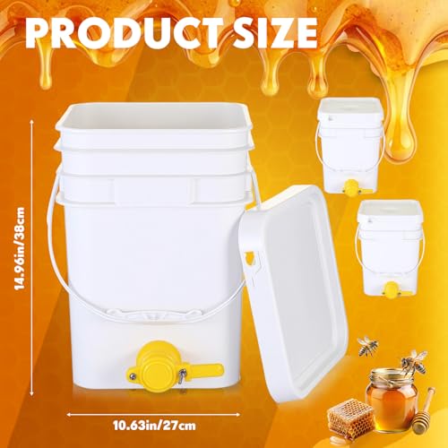 Baderke 3 Pack Plastic Honey Bucket with Gate 5 Gallon Bucket with Spigot Yellow Extractor Equipment Square Honey Bottles Beekeeping Harvesting Tool Beekeeping Supplies