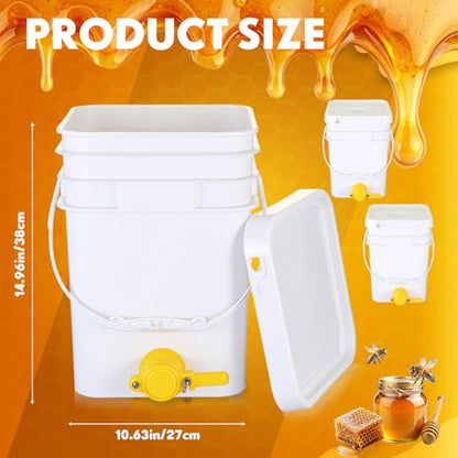 Baderke 3 Pack Plastic Honey Bucket with Gate 5 Gallon Bucket with Spigot Yellow Extractor Equipment Square Honey Bottles Beekeeping Harvesting Tool Beekeeping Supplies