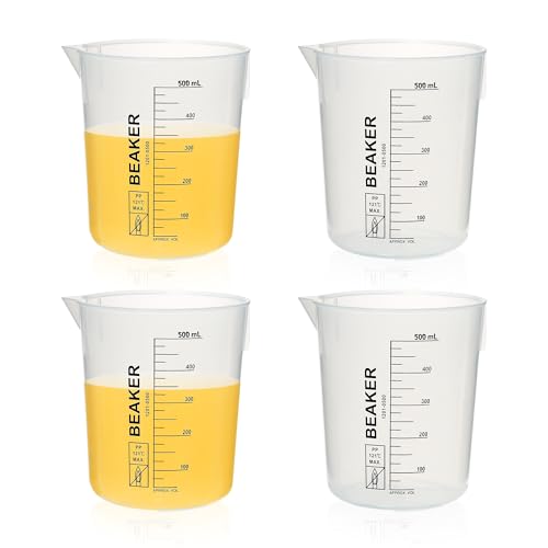 ULAB Scientific Stackable Graduated Plastic Beakers, 4pcs of Vol.500ml(16.9oz), with Easy-to-Read Printings in Black, UBP1025 - style: 4pcs of Vol.500ml with black printings