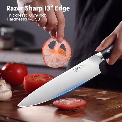 PAUDIN Chef Knife,8 Inch Professional Kitchen Knife Dishwasher Safe,Forged German Stainless Steel Sharp Cooking Knife,Ergonomic G10 Handle Full Tang Meal Prep Knives,Home Restaurant Gift for Men Women - size: Chef Knife - 8 inch