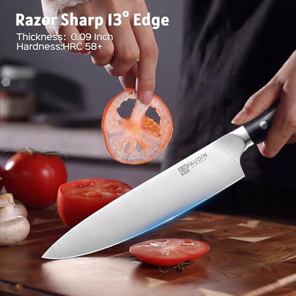PAUDIN Chef Knife,8 Inch Professional Kitchen Knife Dishwasher Safe,Forged German Stainless Steel Sharp Cooking Knife,Ergonomic G10 Handle Full Tang Meal Prep Knives,Home Restaurant Gift for Men Women - size: Chef Knife - 8 inch