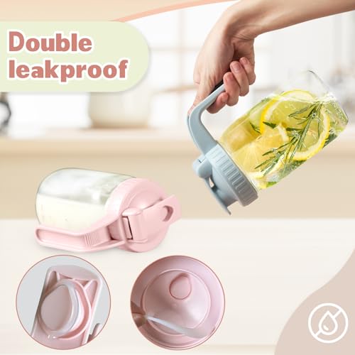 2 Pack Wide Mouth Mason Jar Lids V-Shaped with Handle, Mason Jar Pour Spout with Extended Flip Lid Easy to Open, Airtight Leak Proof and Durable (Jars Not Included) - color: Green+Yellow, size: 2pcs